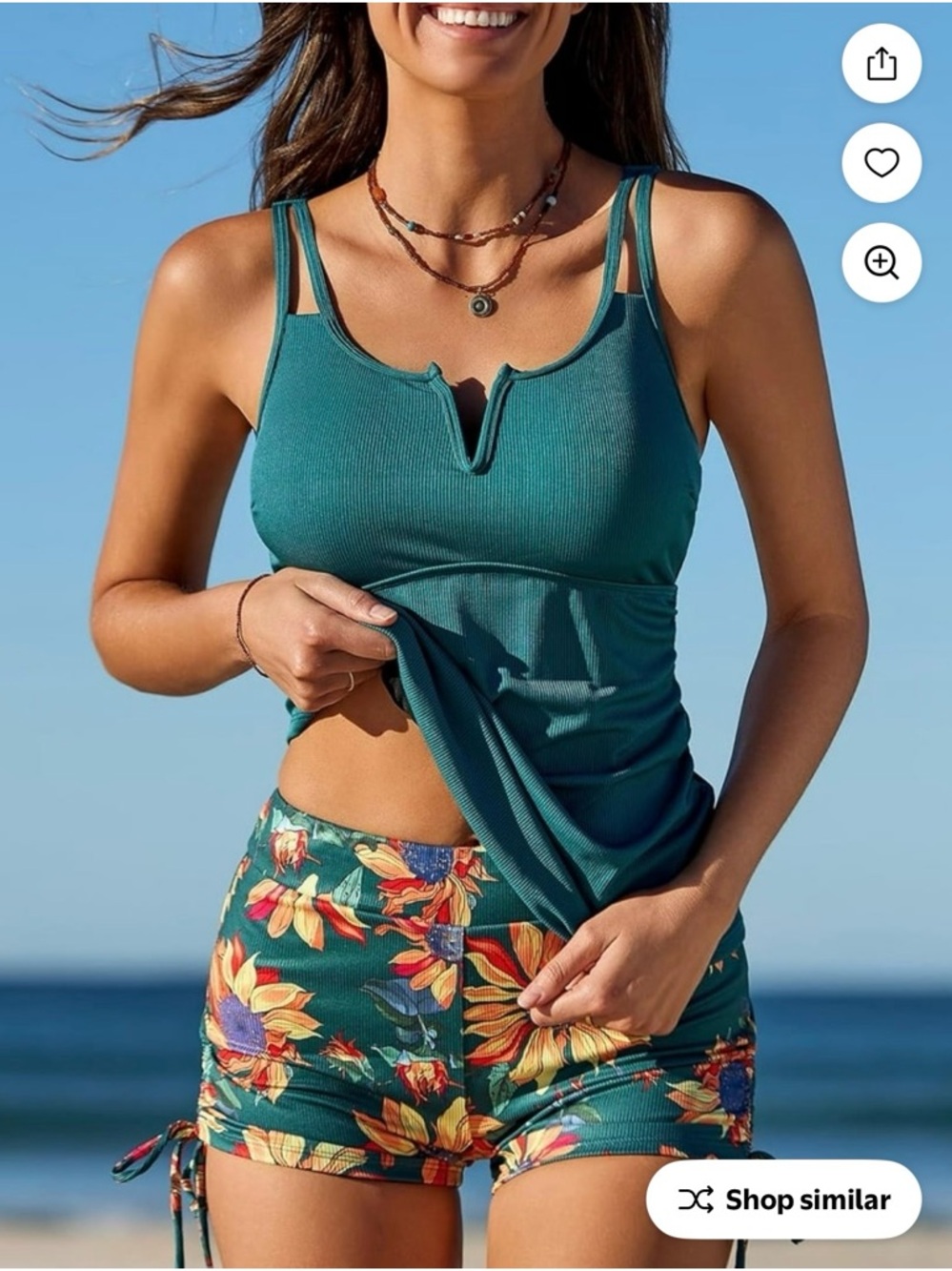 Teal Ribbed Notch-tankini - Picture 2 of 12